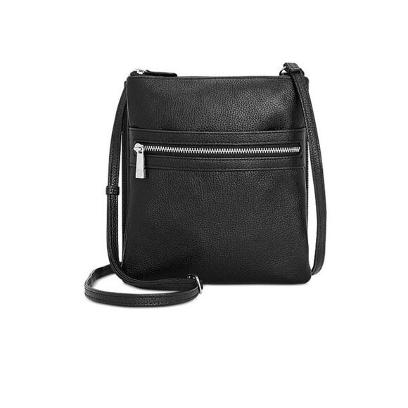 Giani Bernini  Triple Zip Pebble Leather Dasher Crossbody Bag Black New No Tag - Picture 1 of 3
